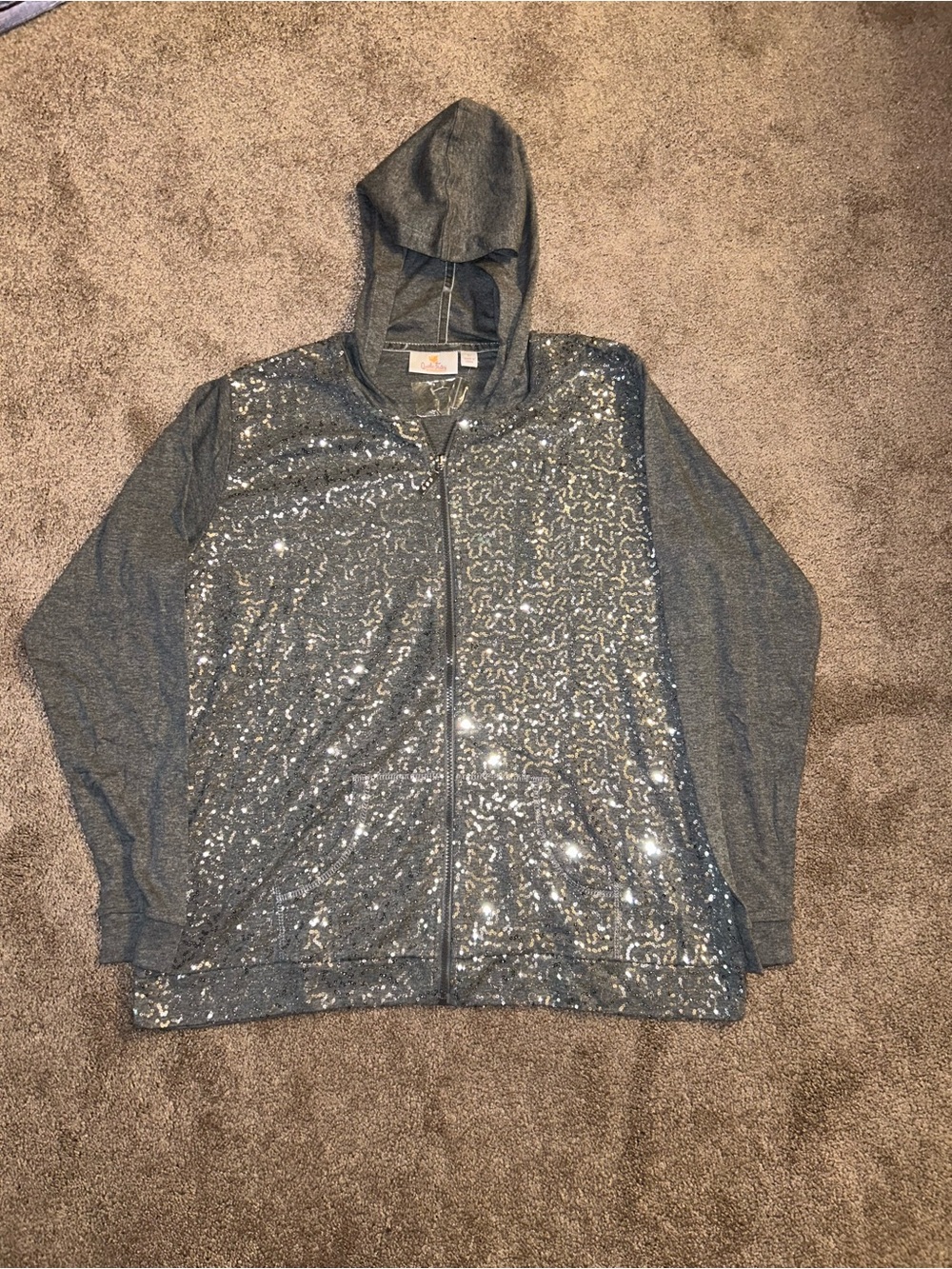 Quacker Factory Silver Sequin Zip Hoodie